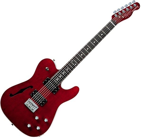 Squier Master Series Thinline Tele HH Electric Guitar, Crimson Transparent