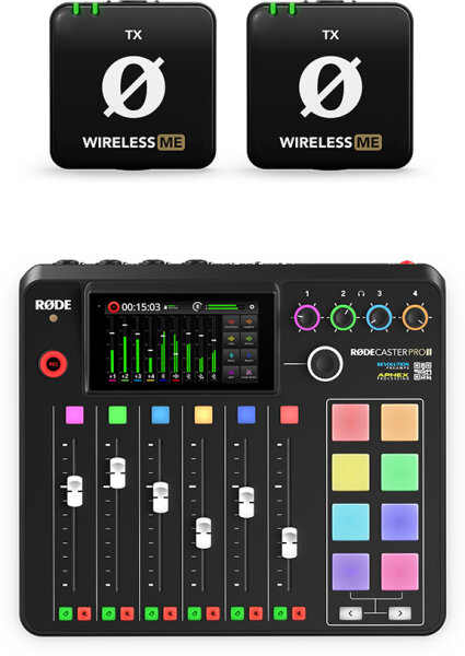 Rode RODECaster Pro II Audio Production Studio, Black, Bundle with 2 Rode Wireless ME TX Transmitters, Bundle
