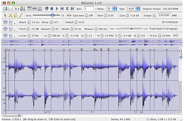Propellerhead ReCycle Loop Editing Software (Mac and Windows), Screenshot