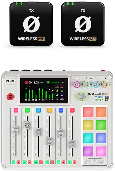 Rode RODECaster Pro II Audio Production Studio, White, Bundle with 2 Rode Wireless ME TX Transmitters, Bundle