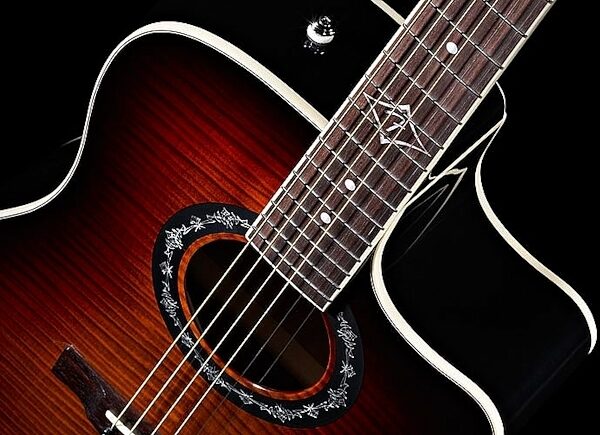 Fender T-Bucket 300CE Flame Maple Acoustic-Electric Guitar, 3-Color Sunburst - Closeup