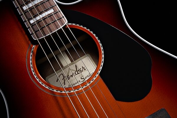 Fender Malibu SCE Acoustic-Electric Guitar, Soundhole Closeup