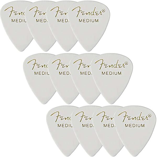 Fender 351 Classic Celluloid Pick (Medium), White, Classic, 12-Pack, Main