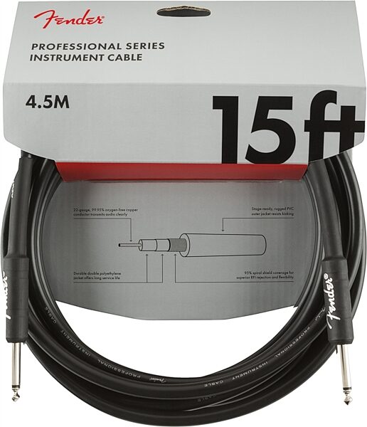 Fender 60th Anniversary Cable, Black, 15 foot, Action Position Back