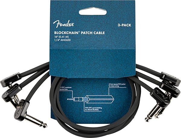 Fender Blockchain Patch Cable Kit, Black, 16 inch, 3-Piece, Action Position Back