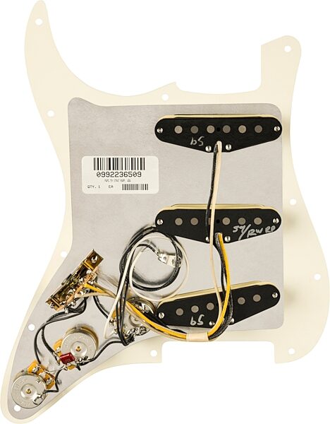 Fender Pre-Wired '59 Strat Pickguard, 11 Hole Parchment, Action Position Back