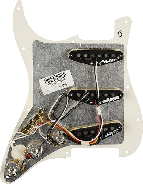 Fender Pre-Wired Stratocaster Pickguard, Tex-Mex SSS, Tex-Mex Parchment, Action Position Back