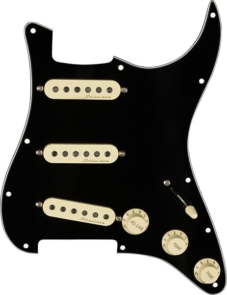 Fender Stratocaster Vintage Noiseless Pre-wired Pickguard, Black, Action Position Back