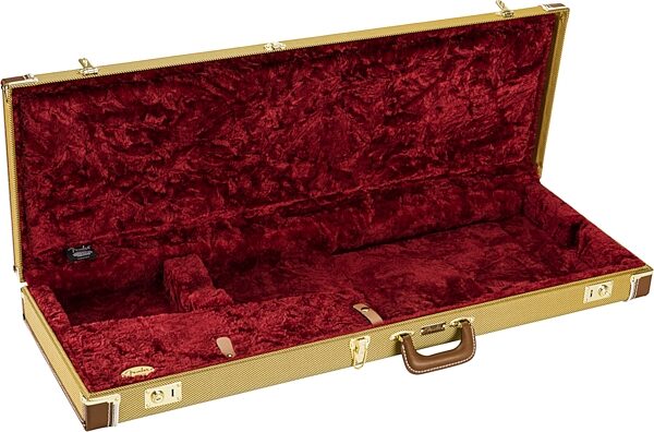 Fender Classic Wood Case for Stratocaster or Telecaster Electric Guitar, Tweed, Action Position Back