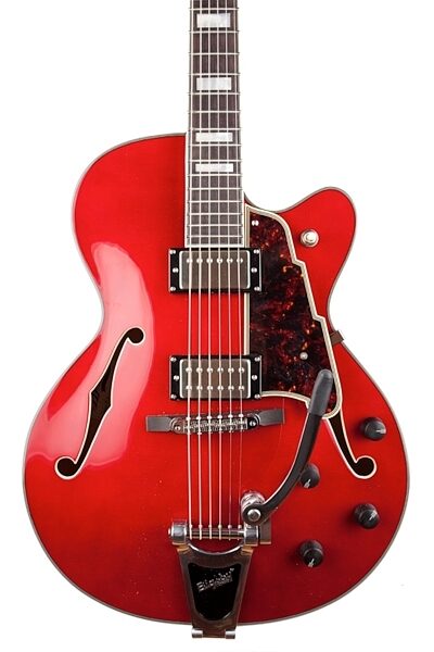 D'Angelico EX-175 Hollowbody Electric Guitar (with Case), Cherry - Front Closeup