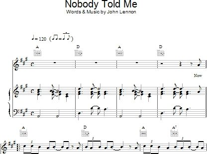 Nobody Told Me - Piano/Vocal/Guitar, New, Main