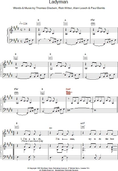 Ladyman - Piano/Vocal/Guitar, New, Main