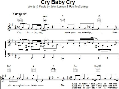 Cry Baby Cry - Piano/Vocal/Guitar, New, Main