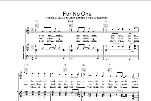 For No One - Piano/Vocal/Guitar, New, Main