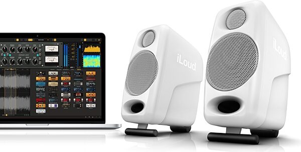 IK Multimedia iLoud Micro Monitors Pair with Bluetooth, White, Pair, Warehouse Resealed, In Use