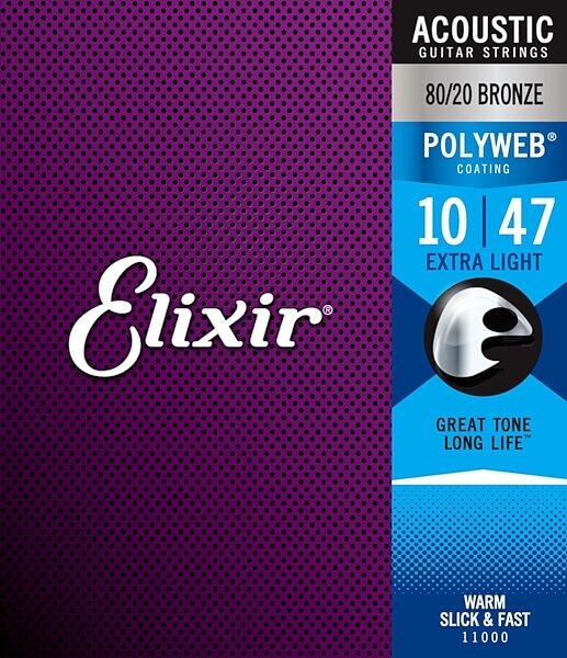 Elixir Polyweb Acoustic Guitar Strings, 10-47, 11000, Extra Light, view