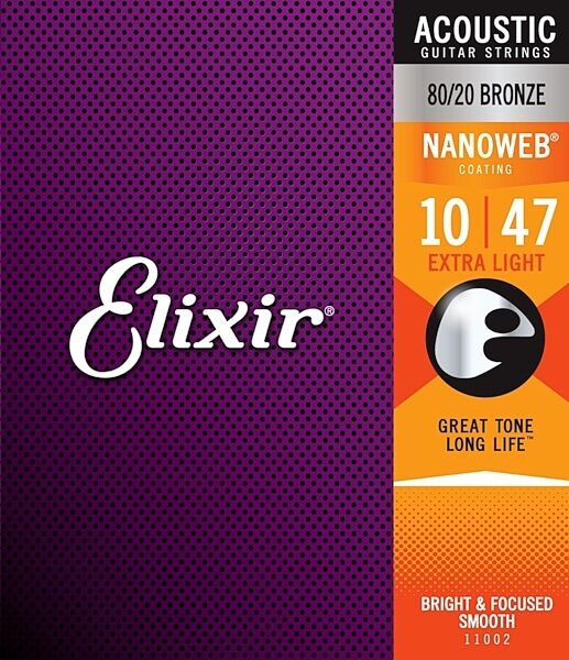 Elixir Nanoweb Acoustic Guitar Strings, 10-47, 11002, Extra Light, main