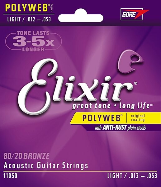 Elixir Polyweb Acoustic Guitar Strings, 11-52, 11025, Custom Light, 11050