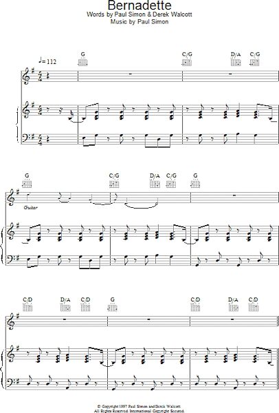 Bernadette - Piano/Vocal/Guitar, New, Main