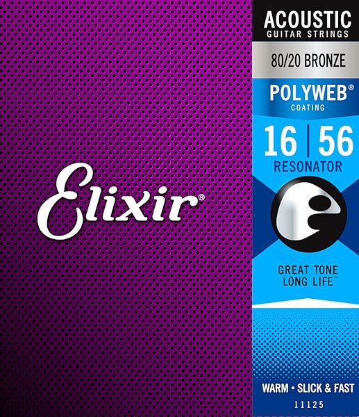 Elixir Polyweb 80/20 Resonator Acoustic Guitar Strings, 16-56, Action Position Back