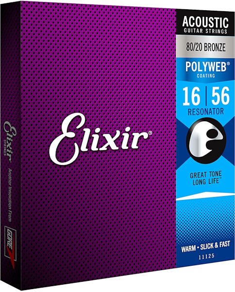 Elixir Polyweb 80/20 Resonator Acoustic Guitar Strings, 16-56, Action Position Back