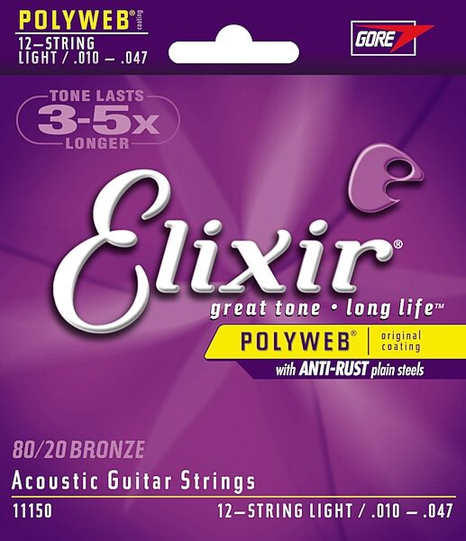 Elixir 11150 12-String Polyweb Acoustic Guitar Strings (Light, 10-47), New, Main