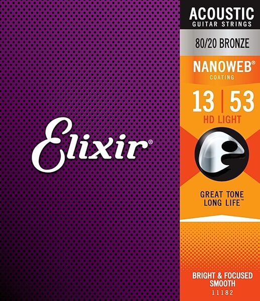 Elixir 80/20 Bronze Acoustic Guitar Strings With Nanoweb Coating, HD Light, 13-53, HD Light, main