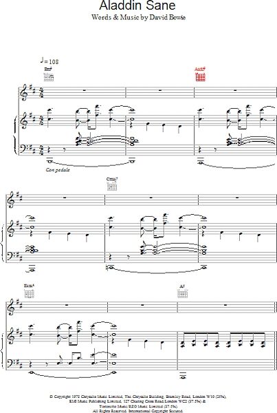 Aladdin Sane - Piano/Vocal/Guitar, New, Main