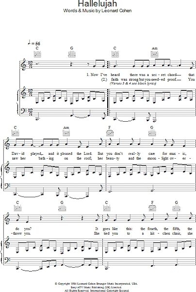 Hallelujah - Piano/Vocal/Guitar, New, Main