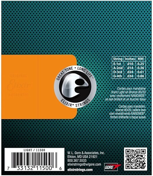 Elixir Nanoweb 80/20 Bronze Mandolin Strings, Back