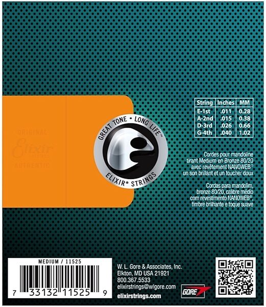 Elixir Nanoweb 80/20 Bronze Mandolin Strings, View