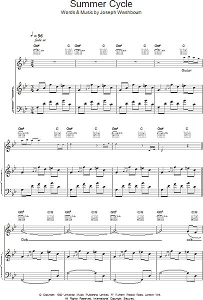 Summer Cycle - Piano/Vocal/Guitar, New, Main