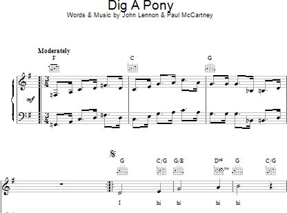 Dig A Pony - Piano/Vocal/Guitar, New, Main