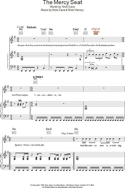 The Mercy Seat - Piano/Vocal/Guitar, Main