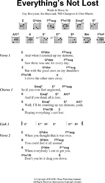 Everything's Not Lost - Guitar Chords/Lyrics, New, Main
