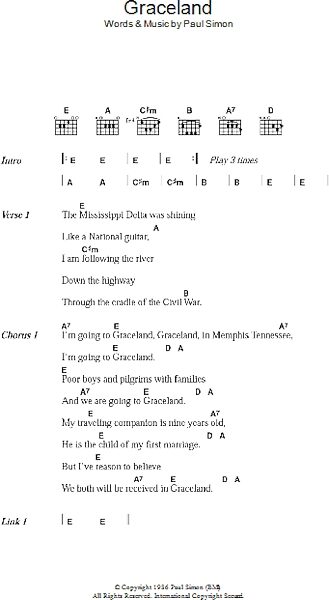 Graceland - Guitar Chords/Lyrics, New, Main