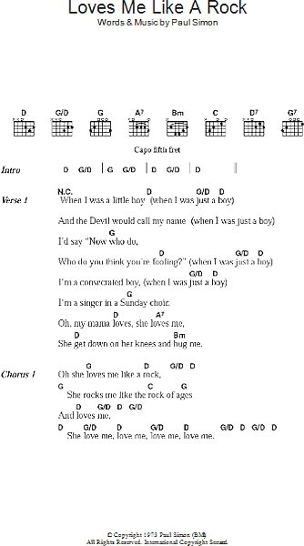 Loves Me Like A Rock - Guitar Chords/Lyrics, New, Main