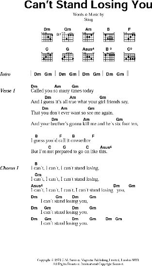 Can't Stand Losing You - Guitar Chords/Lyrics, New, Main