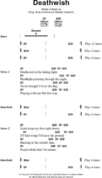 Deathwish - Guitar Chords/Lyrics, New, Main