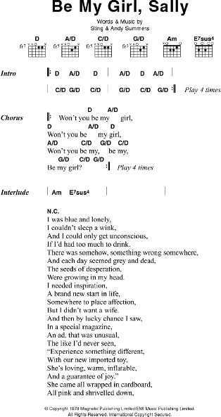 Be My Girl, Sally - Guitar Chords/Lyrics, New, Main