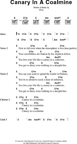 Canary In A Coalmine - Guitar Chords/Lyrics, New, Main