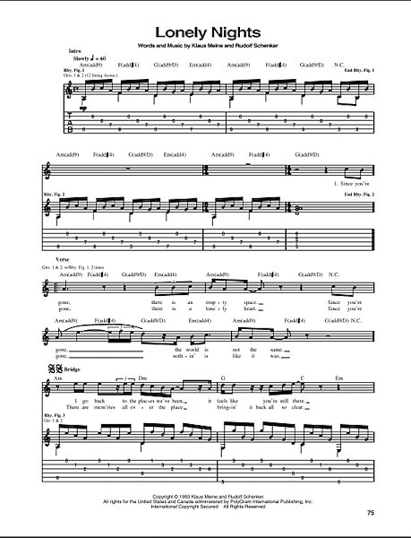 Lonely Nights - Guitar TAB, New, Main