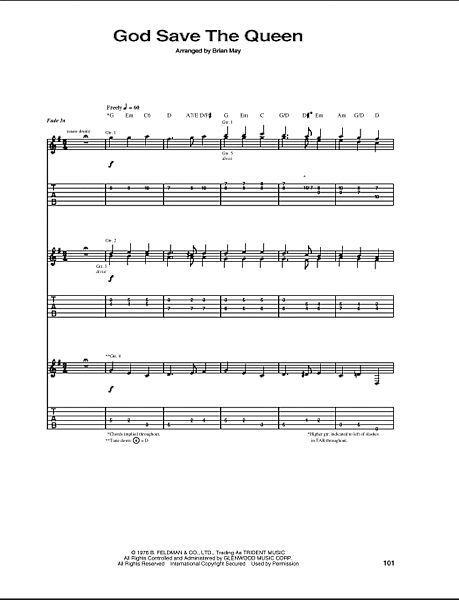 God Save The Queen - Guitar TAB, New, Main