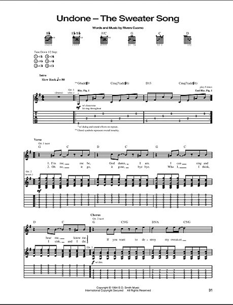 Undone - The Sweater Song - Guitar TAB, New, Main