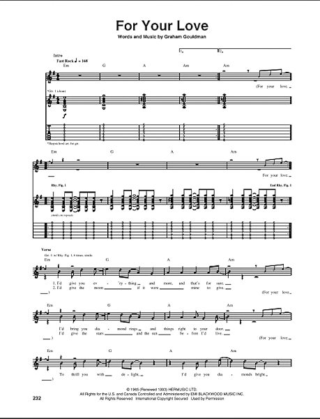 For Your Love - Guitar TAB, New, Main