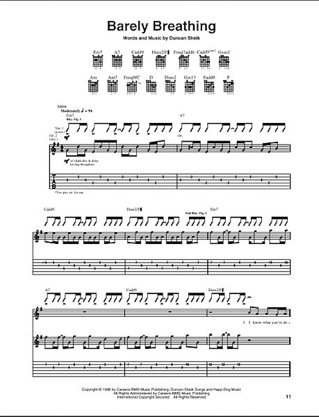 Barely Breathing - Guitar TAB, New, Main