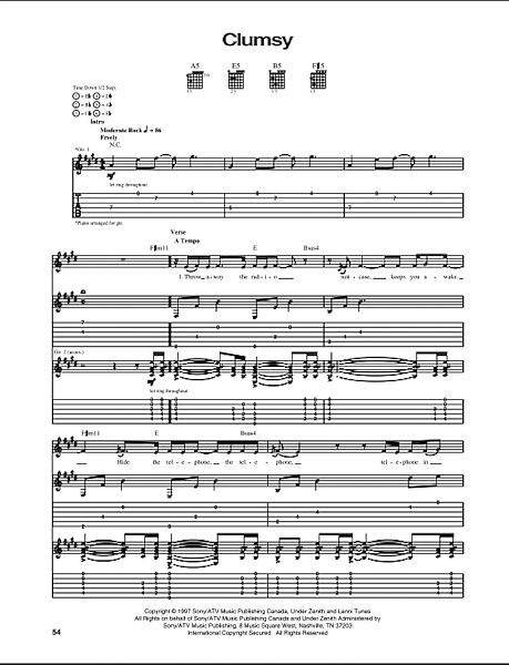 Clumsy - Guitar TAB, New, Main