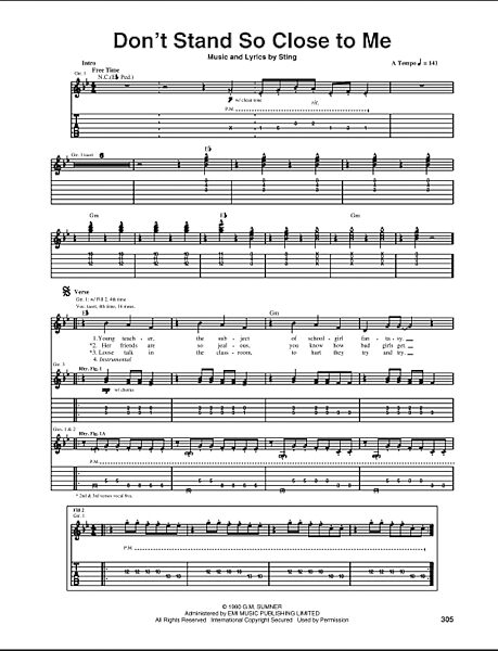 Don't Stand So Close To Me - Guitar TAB, New, Main