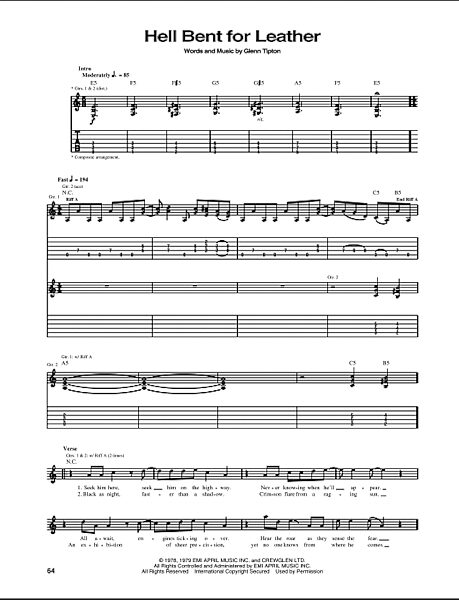 Hell Bent For Leather - Guitar TAB, New, Main
