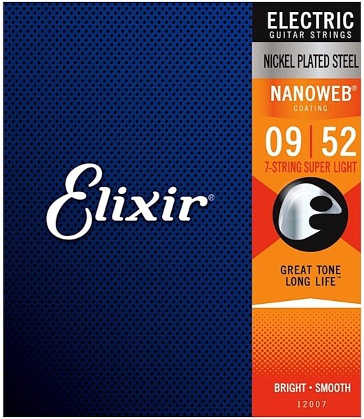 Elixir Nanoweb 7-String Electric Guitar Strings, 9-52, Super Light, Main